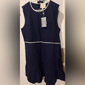Sail to Sable Navy Sleeveless ruffle Hem Dress with White Trim - NWT!